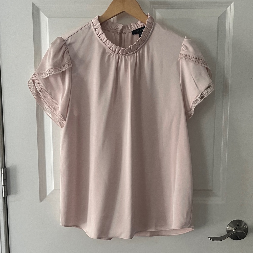 J. Crew Soft Pink Blouse with Lace Trim Sz medium